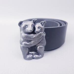 Vtg 90s Teddy Bear Belt Sz 36 Steiff Germany Leather Belt Hugging Bear Buckle